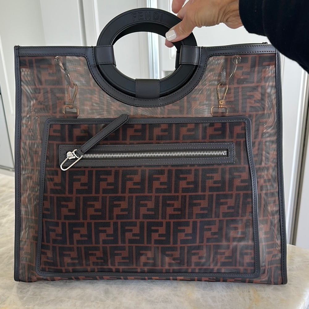 Fendi Large Vitelli Century Cuoio Runaway Mesh Shopping Tote - LIKE NEW!